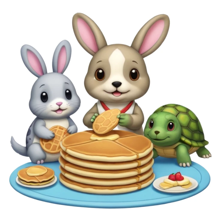 A seal, dog, bunny and turtle together eating pancakes sticker