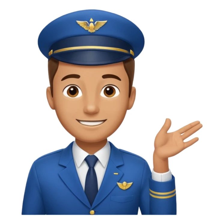 A calm male flight attendant demonstrating instructions with confident sticker
