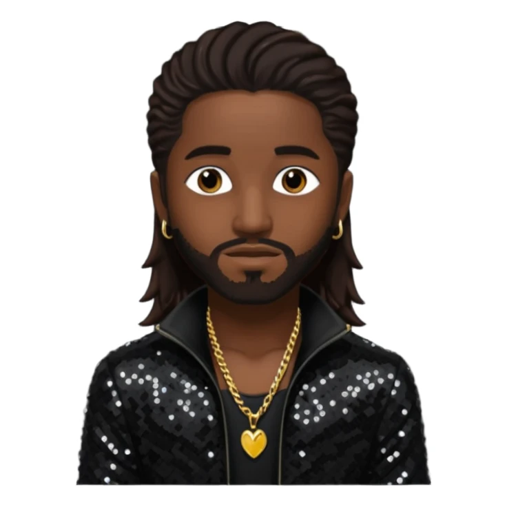 Omarion with long dark brown hair, black sequin outfit sticker