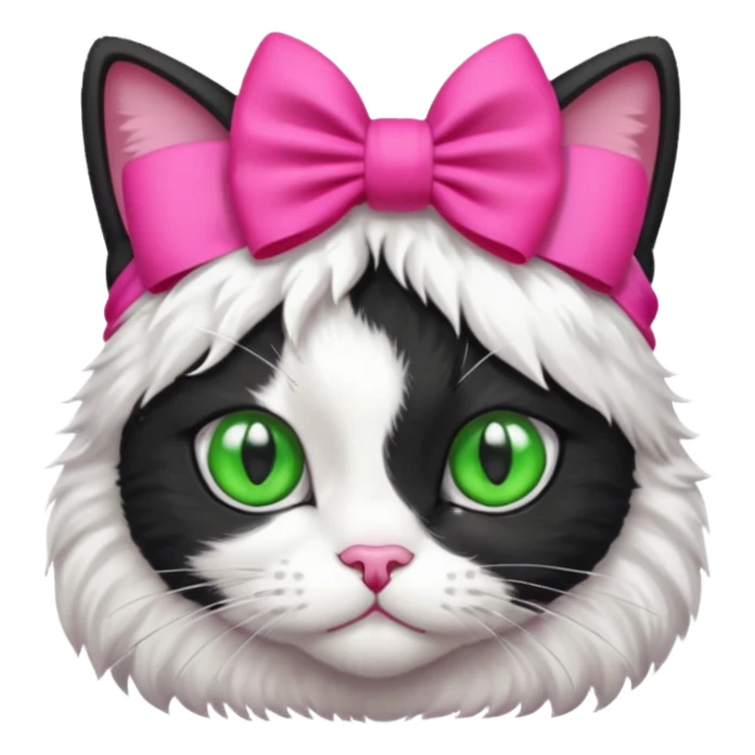A black and white cat with green eyes she has a hot pink bow on her head  sticker