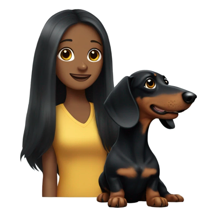 Long-haired black dachshund with black-haired girl sticker