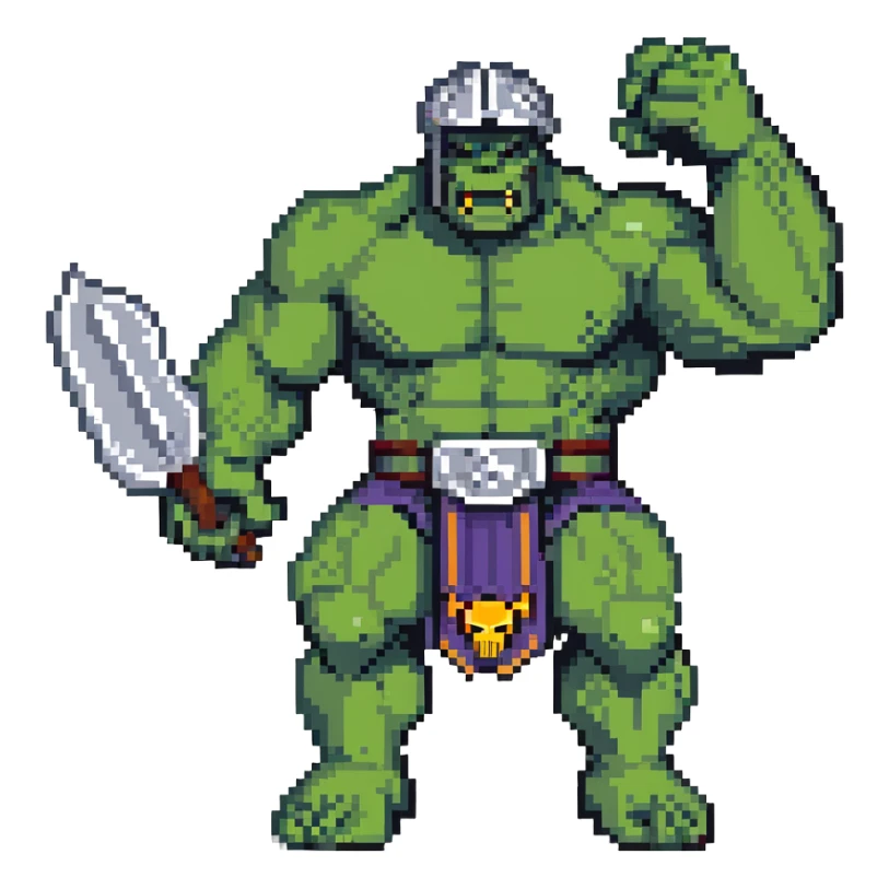 Joe Fixit gray Hulk, Gladiator Hulk with helmet, and Banner-Hulk merged form in 8-bit arcade style sticker
