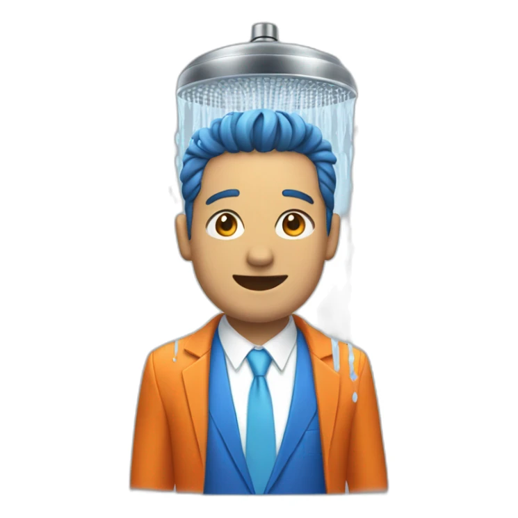 A man wearing blue and orange suit taking a shower sticker