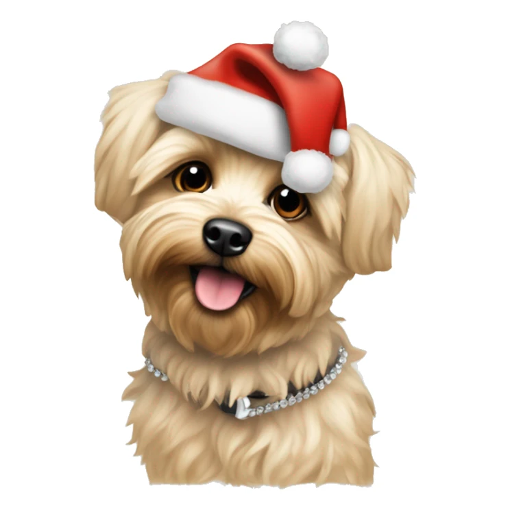 Cream colored Yorkipoo with Santa hat with collar named Dawson sticker