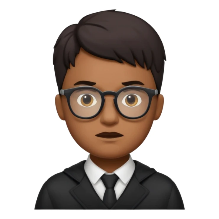 edgelord nerd, dramatic and moody, with glasses and dark clothing, fun emoji style sticker