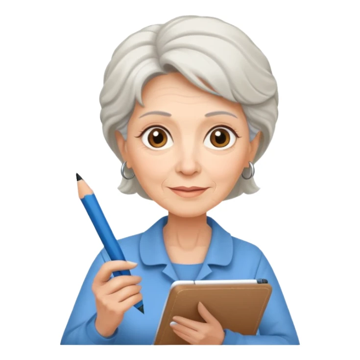 Older woman sketching in spiral pad, spiral pad to the camera sticker
