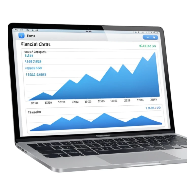 Create a macbook displaying financial charts and analytics dashboards on the screen. sticker