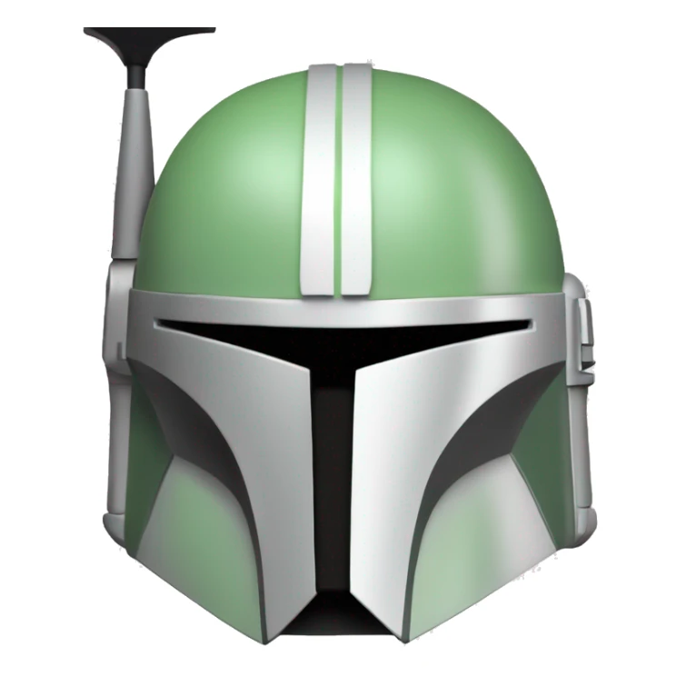 Light green and white colored Mandalorian helmet with antenna sticker
