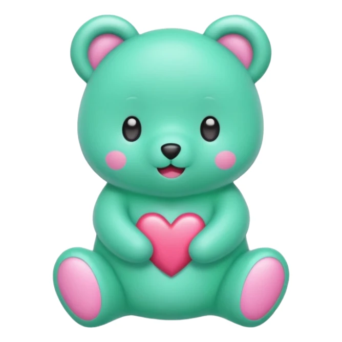 Oso gummy color verde agua  corazón rosa kawaii con cuerpo entero sticker