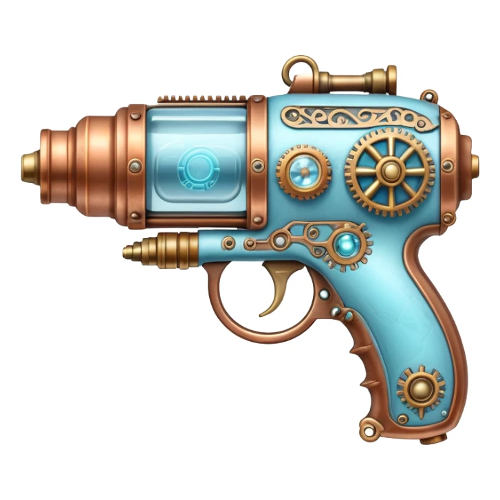 steampunk freeze raygun with brass and copper details and icy blue highlights sticker