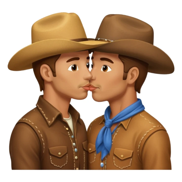 two cowboys, both men, kissing sticker