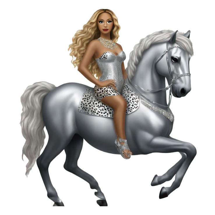 beyonce wearing silver crystal leopard sitting on silver horse renaissance album cover sticker