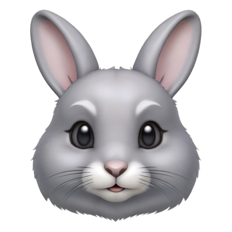 Cinematic Cute Grey Rabbit Portrait Emoji, Head tilted playfully and inquisitively, featuring a silky, smooth grey fur with soft, velvety textures, round, sparkling grey eyes filled with curiosity, Simplified yet irresistibly adorable features, highly detailed, glowing with a warm, friendly glow, high shine, affectionate and gentle, stylized with a touch of whimsy, bright and endearing, soft glowing outline, capturing the essence of a mischievous yet loving bunny, so playful it feels like it could hop out of the screen and into your arms! sticker