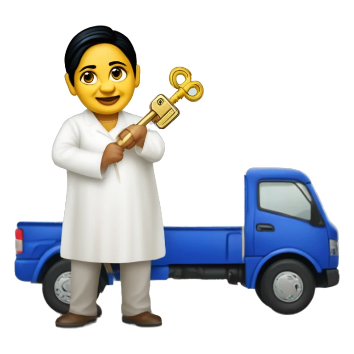 BSP Supremo Mayawati with a key and truck sticker