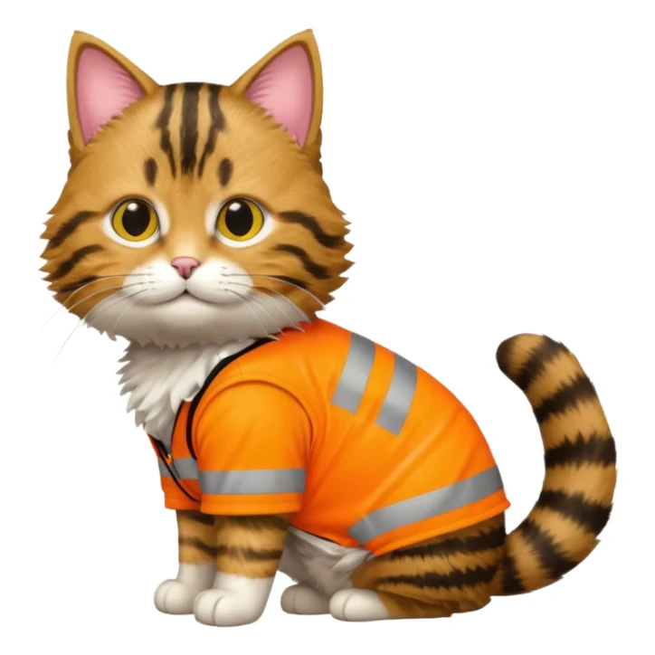 tabby cat standing in orange hi-vis clothing facing right sticker