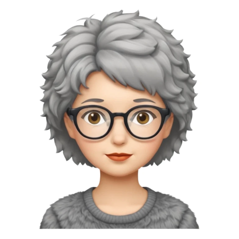 gray short hair lady with glasses. fluffy sticker