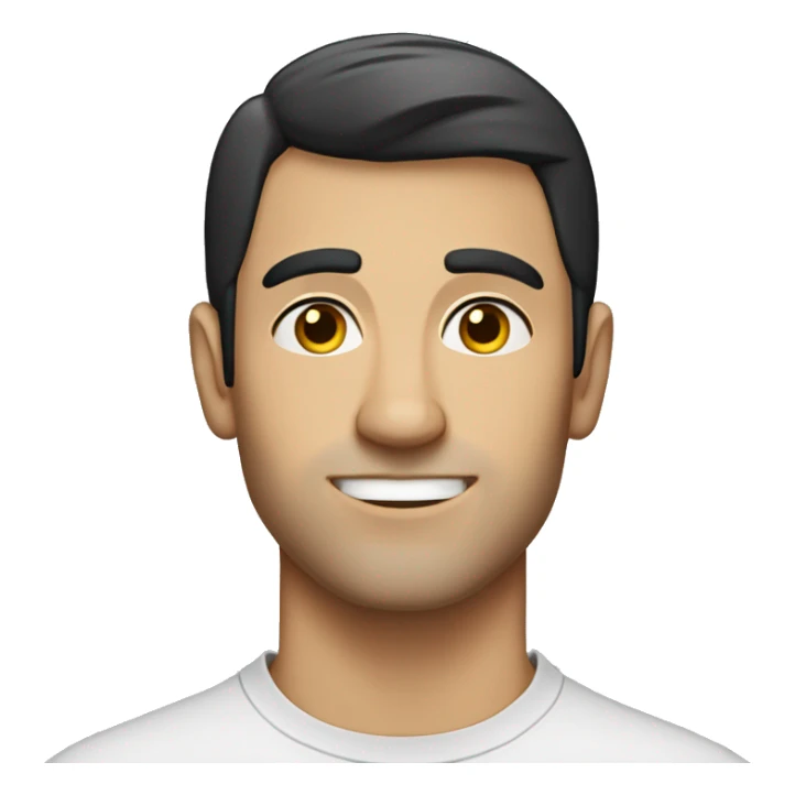 A 30 year old, caucasian man, with short black hair,   wearing a tshirt. sticker