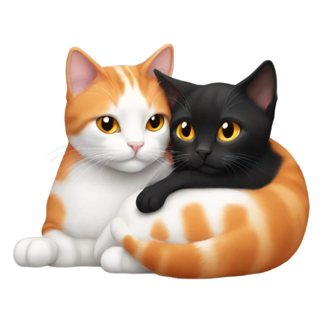 Orange and white cat cuddles small black cat sticker