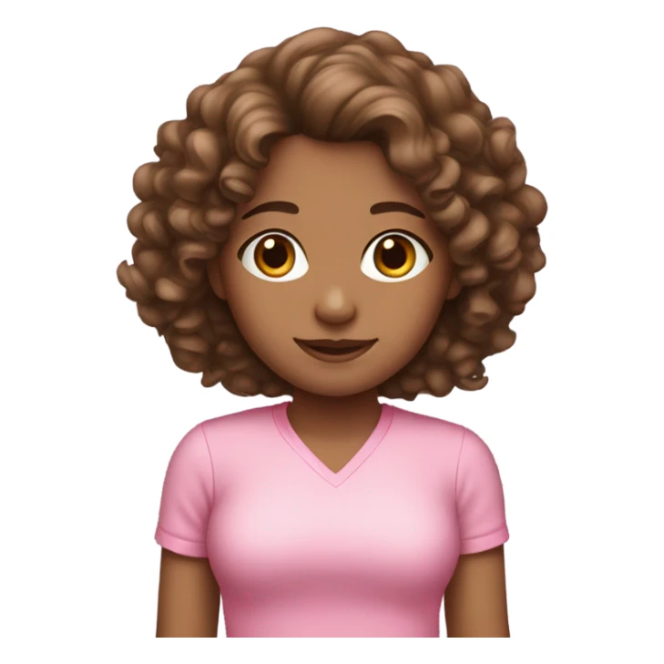 Girl with curly brown hair wearing pink sticker