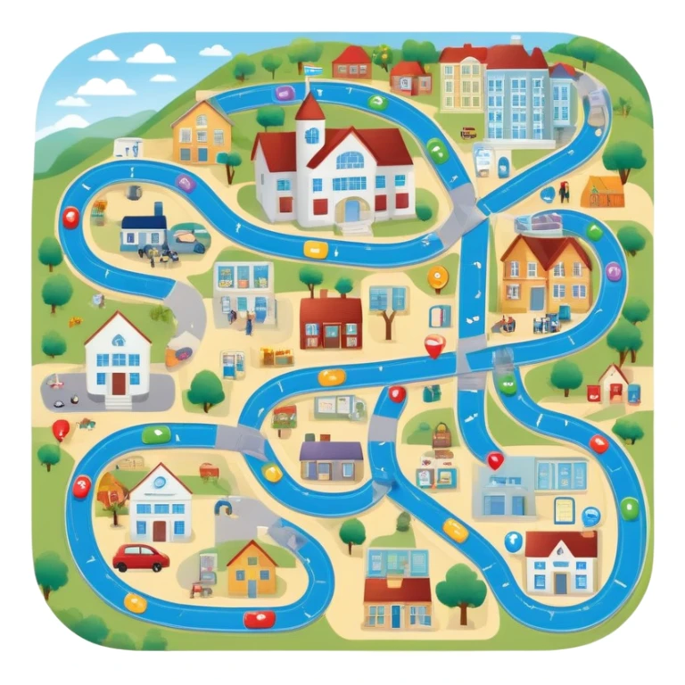 Design Game Board called Journey of Type 1 diabetes and Aging.  Subtext: Aging with Type 1 Diabetes, large enough to read for seniors, 6 landing spots (hospital, home, assisted living, health issues, coping, stories) sticker