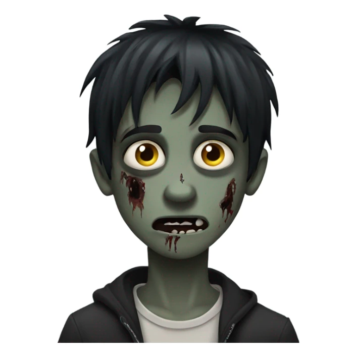 Boy, zombie, emo, black hair, medium long, dark, spooky, creepy expression sticker