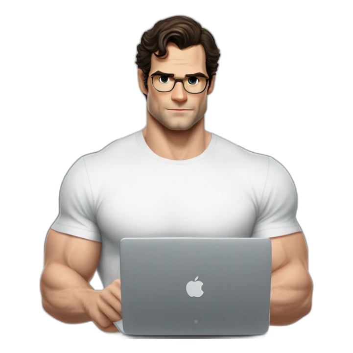front view of henry cavill clark kent wearing white t-shirt using a laptop sticker