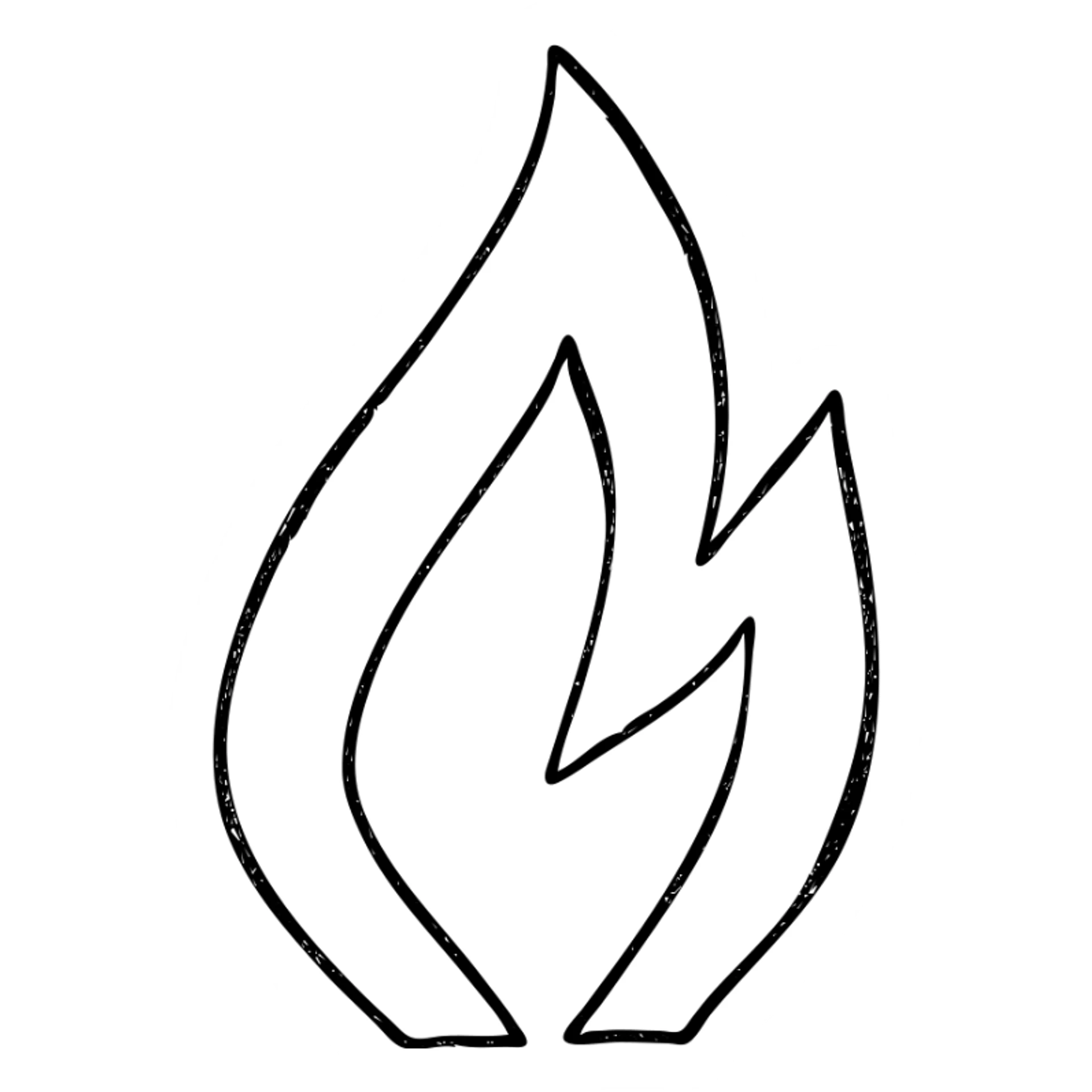 abstract flame shape, geometric style, hand-drawn black outline sticker