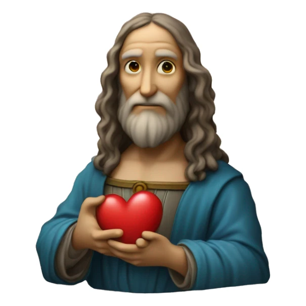 leonardo da Vinci holds a heart in his hands sticker