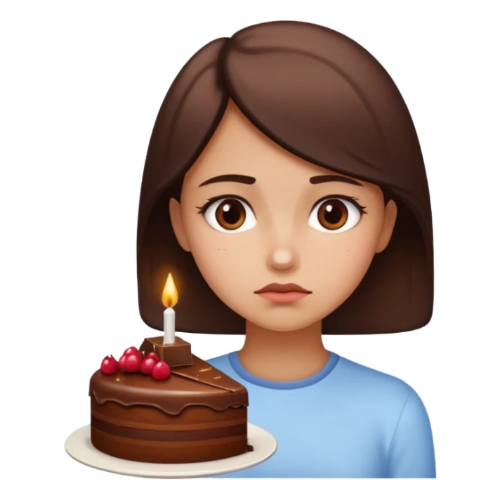 The girl looks sadly at the food sticker