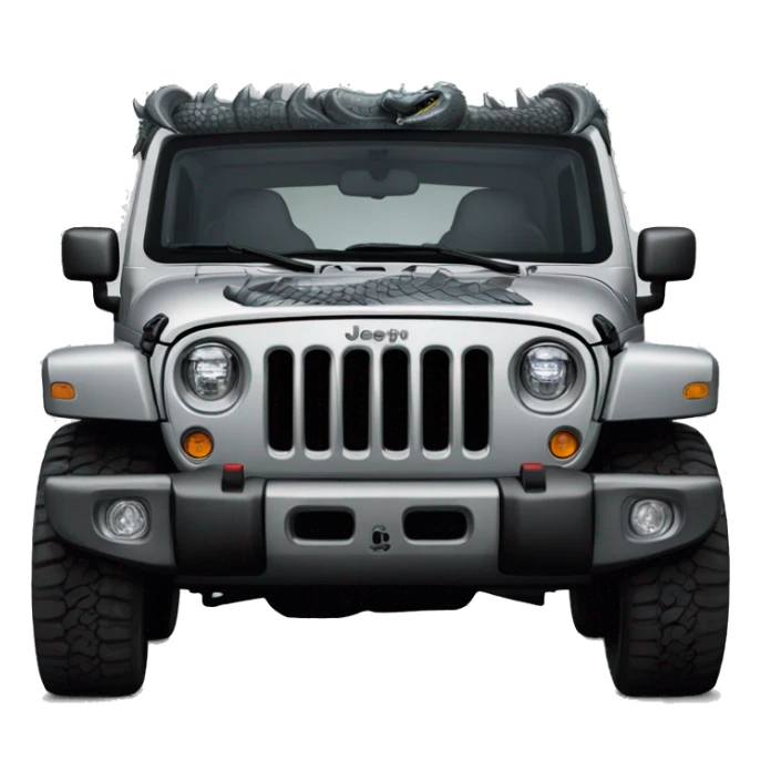 Jeep rubicon grey with a dragon painted on the front door sticker