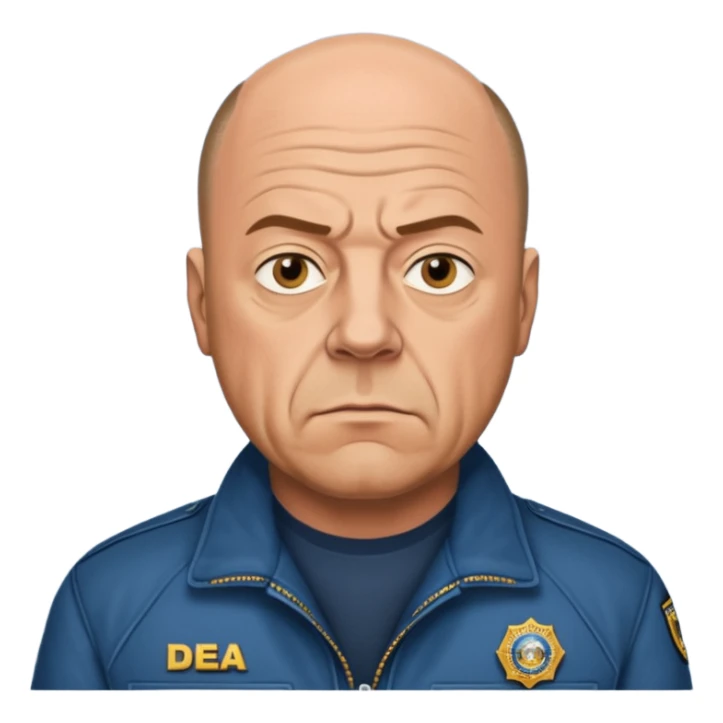Create a realistic portrait of Hank Schrader in a DEA jacket with determined look. sticker