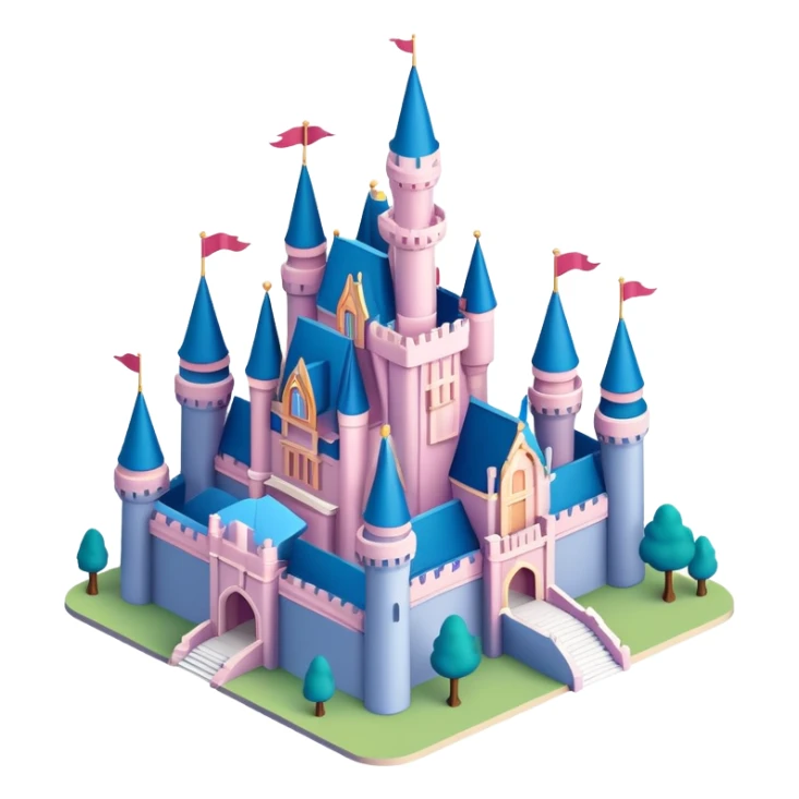 Isometric exterior Walt Disney world castle, dollhouse style 3D realistic  sticker