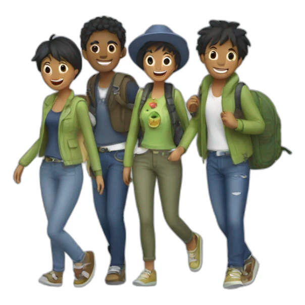 travel with jeans, kiwi, shingo, and tommy sticker