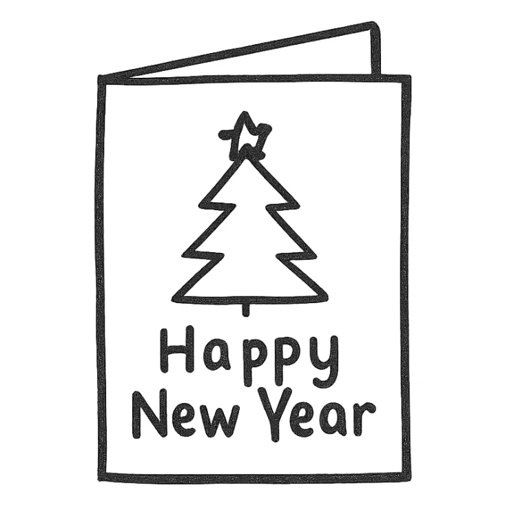 Новогодняя открытка. Минималистичный линейный рисунок sticker