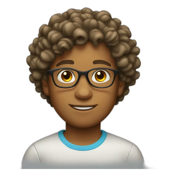 Boy wearing glasses with a curly hait sticker