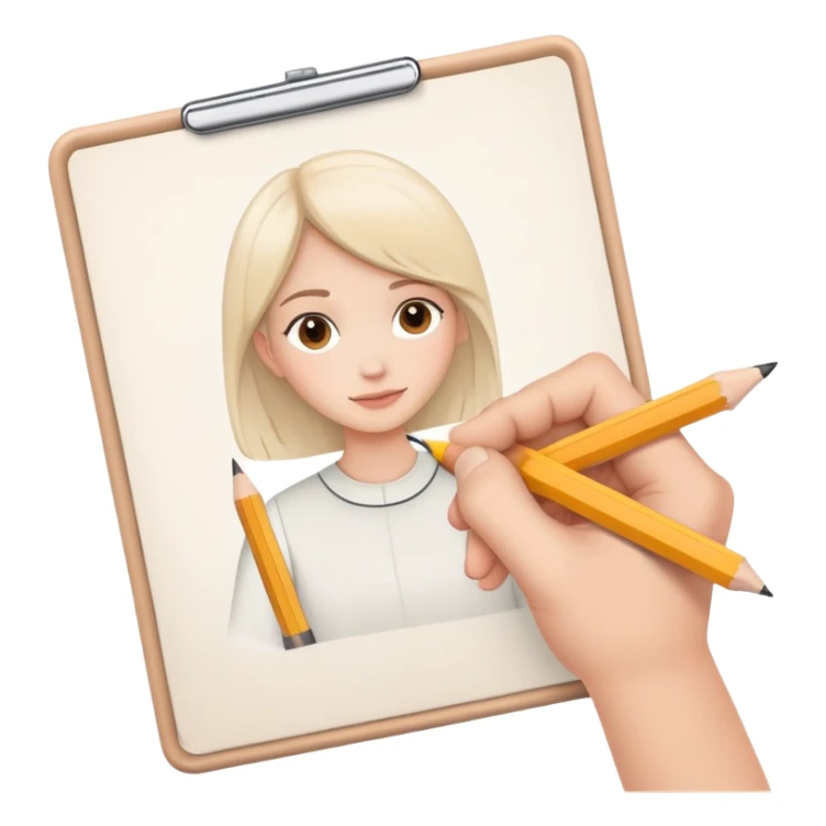 hands holding a pencil and drawing, simple and friendly sticker