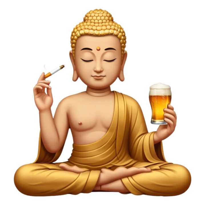 Meditating Buddha smoking a cigarette and drinking a beer sticker