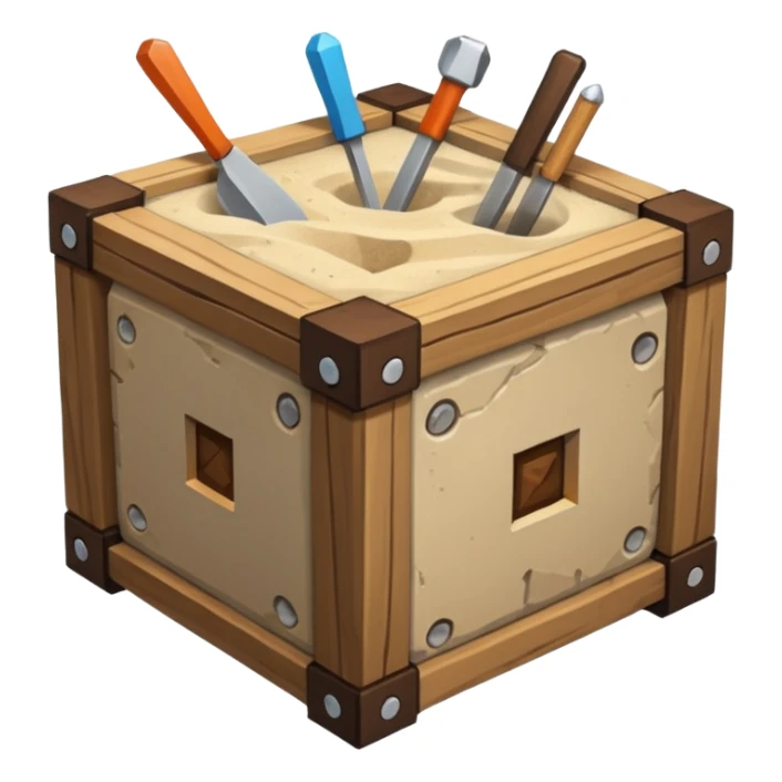 crafting table with tools, stone, wood, glass, sand, ... like a minecraft style cube crafting table sticker