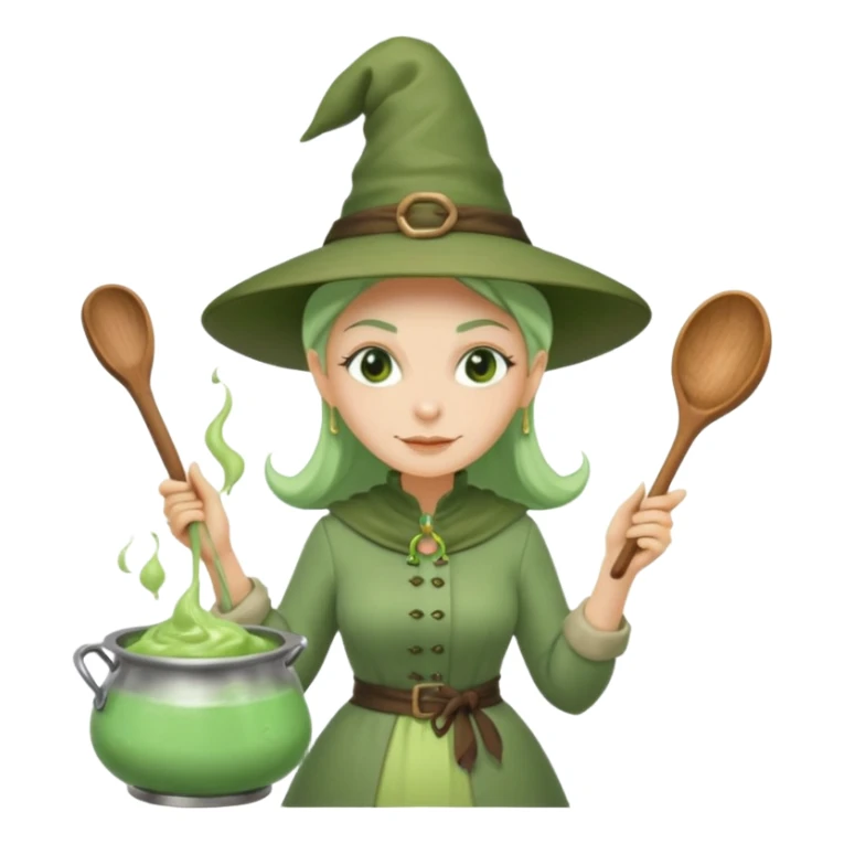 green witch cooking potion sticker