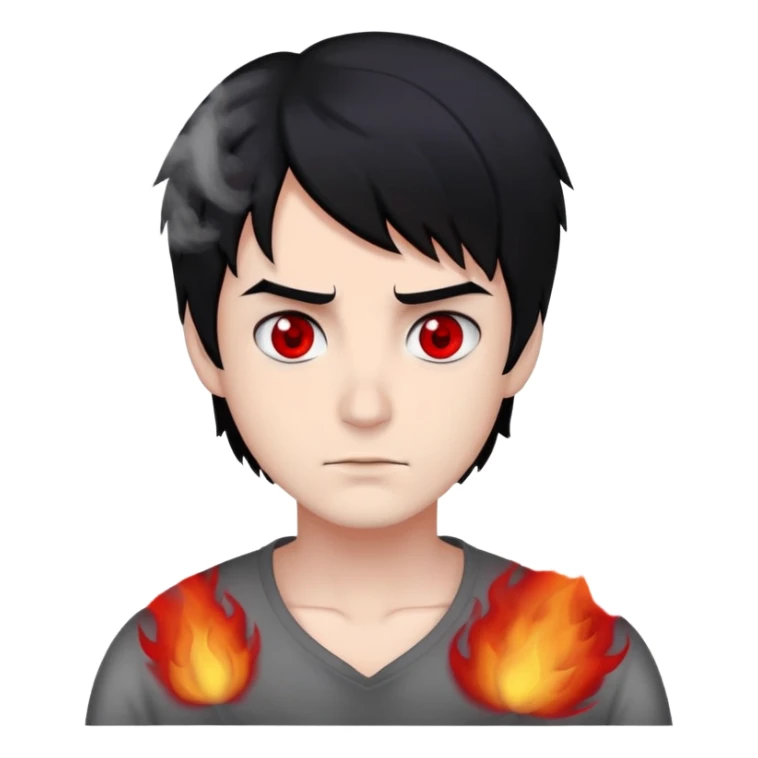 Damien luck black hair red eyes surrounded in smoke  sticker