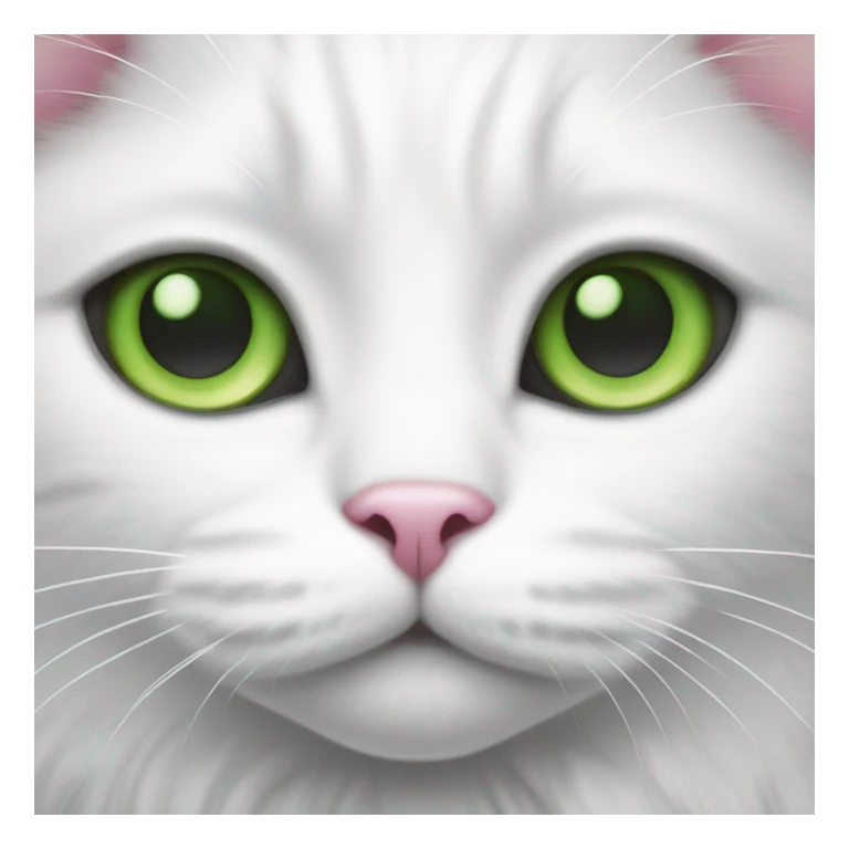 white cat with gray stain, with green eyes, pink nose sticker