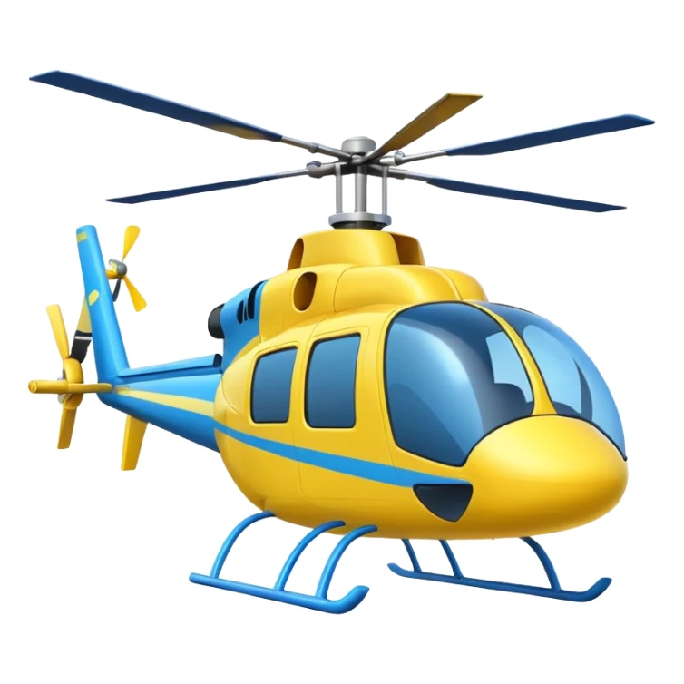 Cartoon-style helicopter, simple and colorful design, white background, emoji style sticker