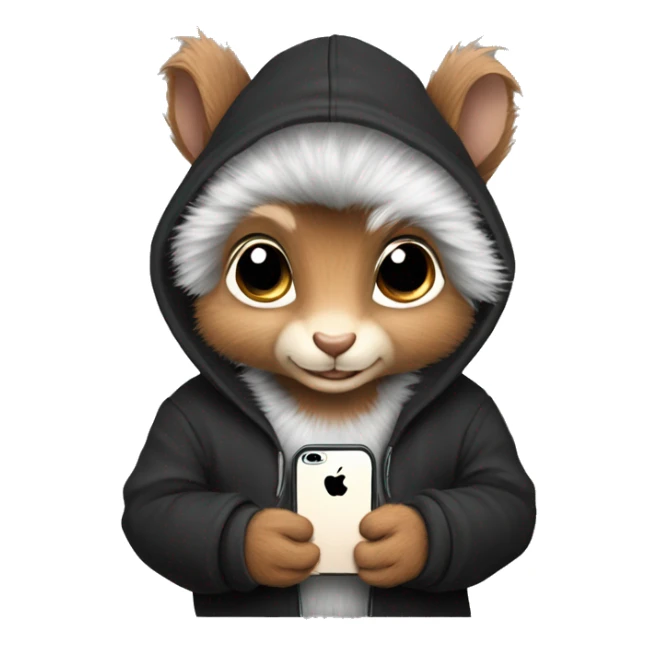 Cute realistic fluffy Squirrel with fluffy ears in black hoodie holding an iPhone  sticker