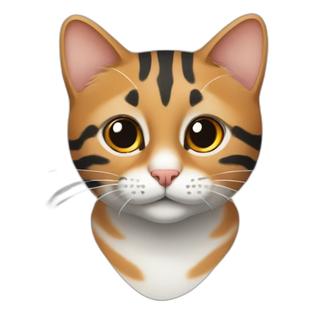 Tabby cat with asymmetrical face white stripe up nose, orange chin, gray with black stripes sticker