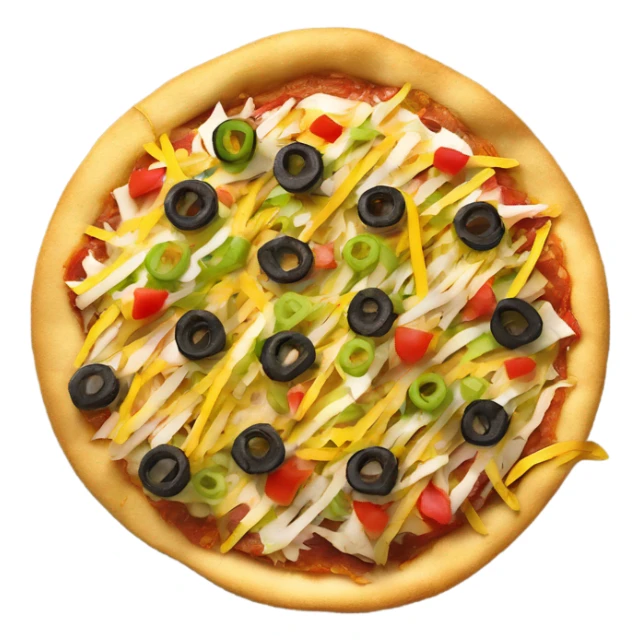 Create a taco pizza with tri color tortilla strips on top sticker
