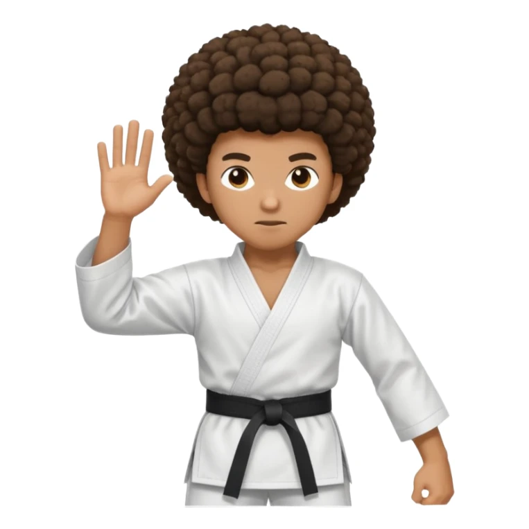 black karate instructor with afro hair and a low taper haircut, and a small fade on the sides. Make the hair brown sticker