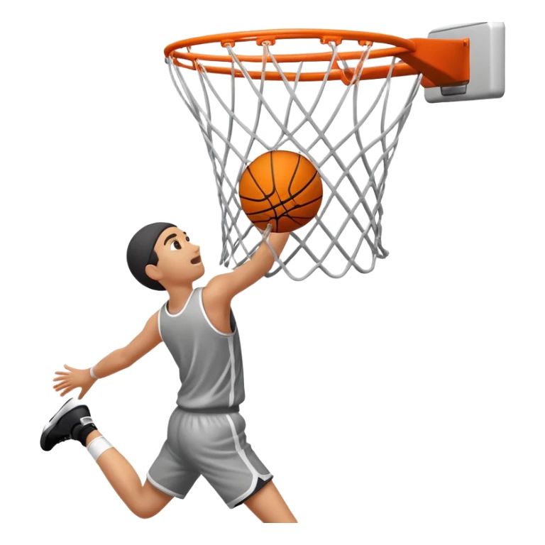 Basketball stretching the net as it goes through, dynamic action shot, iOS emoji style sticker