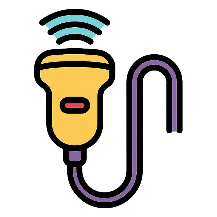 ultrasound probe, color outline icon style, with cable visible sticker