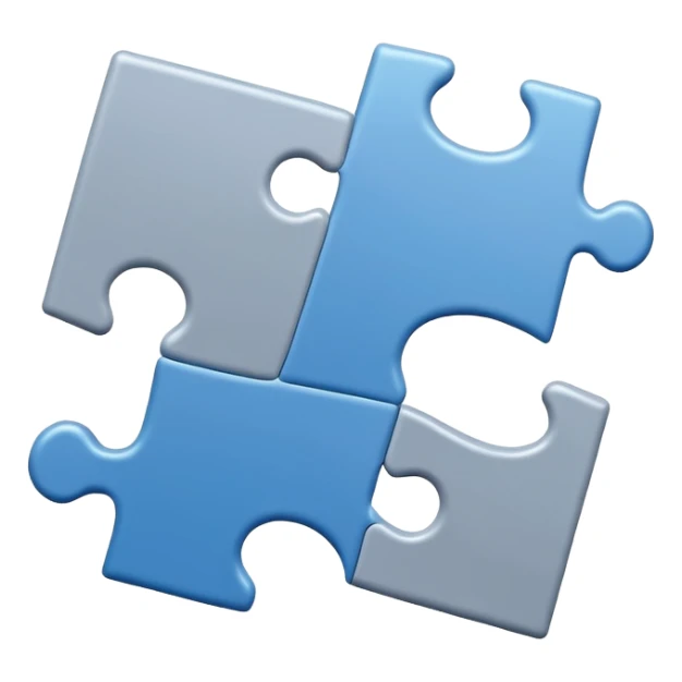 Minimal flat-style puzzle piece emoji in blue and grey, professional design for business presentation, clean edges, modern Anaplan-style aesthetic sticker