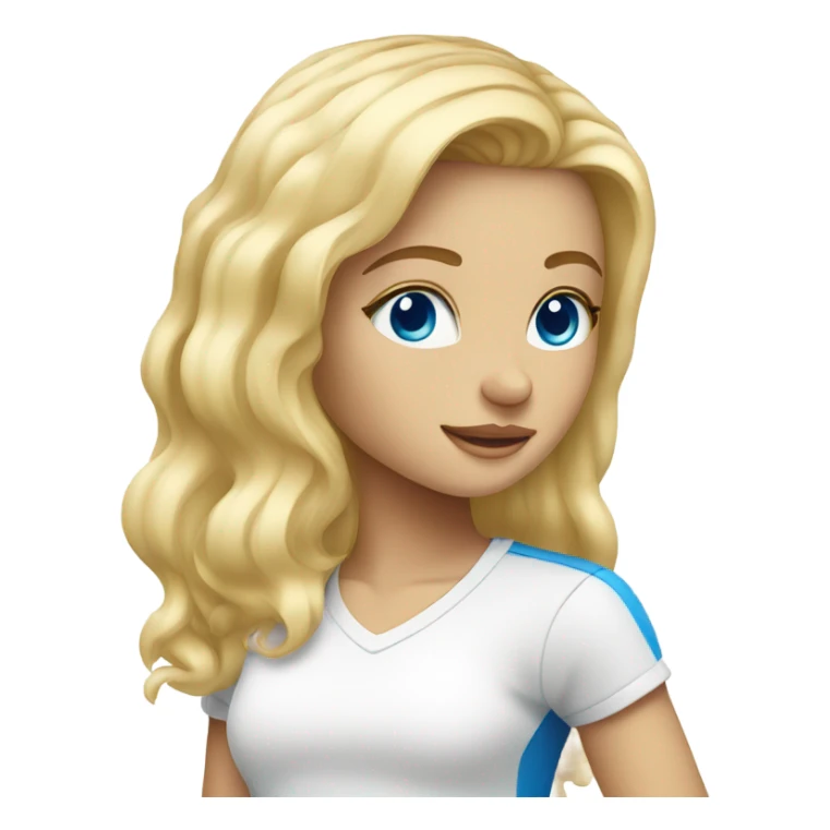 blonde hair girl with blue eyes and white tshirt sticker